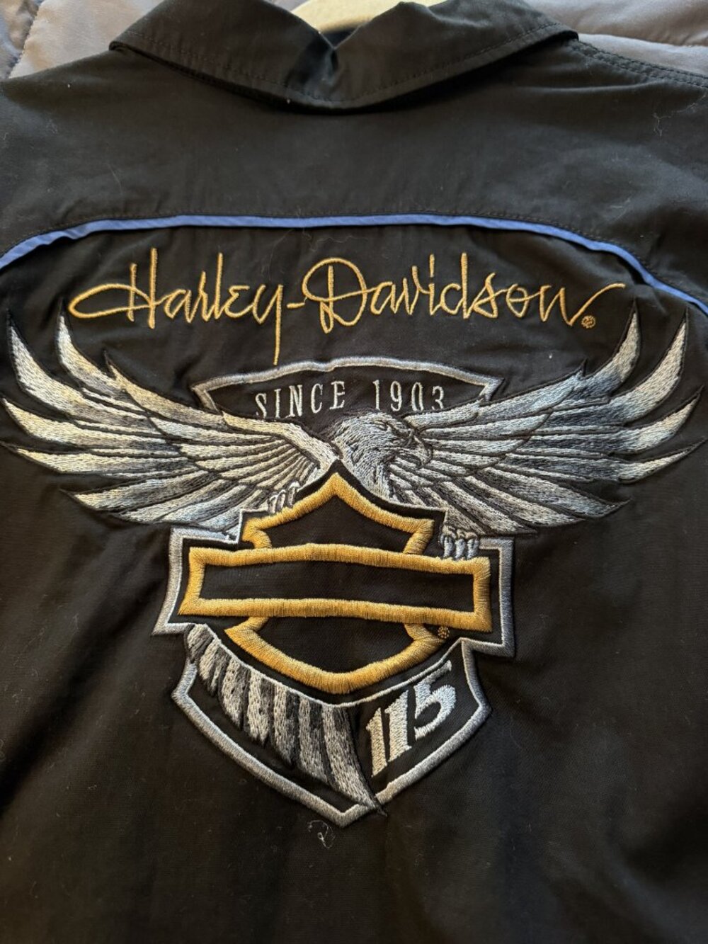 Harley-Davidson® Womens 115th Anniversary Short Sleeve Zip-Front Shirt Black 2X